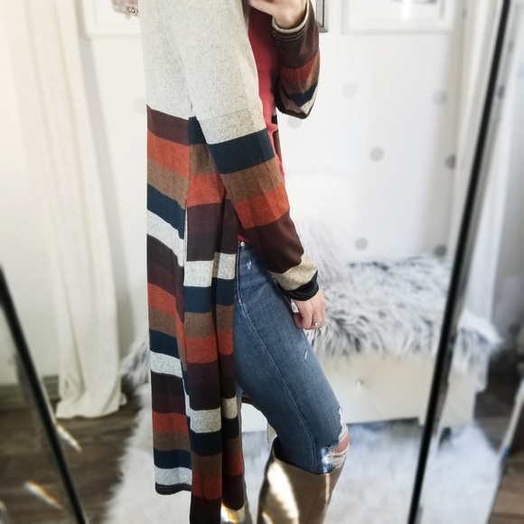 LAST1️⃣Long Multicolor Cardigan Pocket Cardigan - Picture 7 of 8